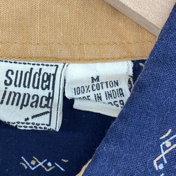 SUDDEN IMPACT Shirt Womens M Southwestern Button Front Cotton Blue Vintage - Picture 11 of 14